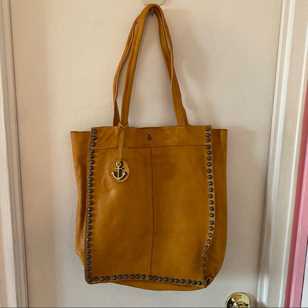 Harbour 2nd Mustard Yellow Leather Shoulder Tote Bag with Studs and Anchor Charm